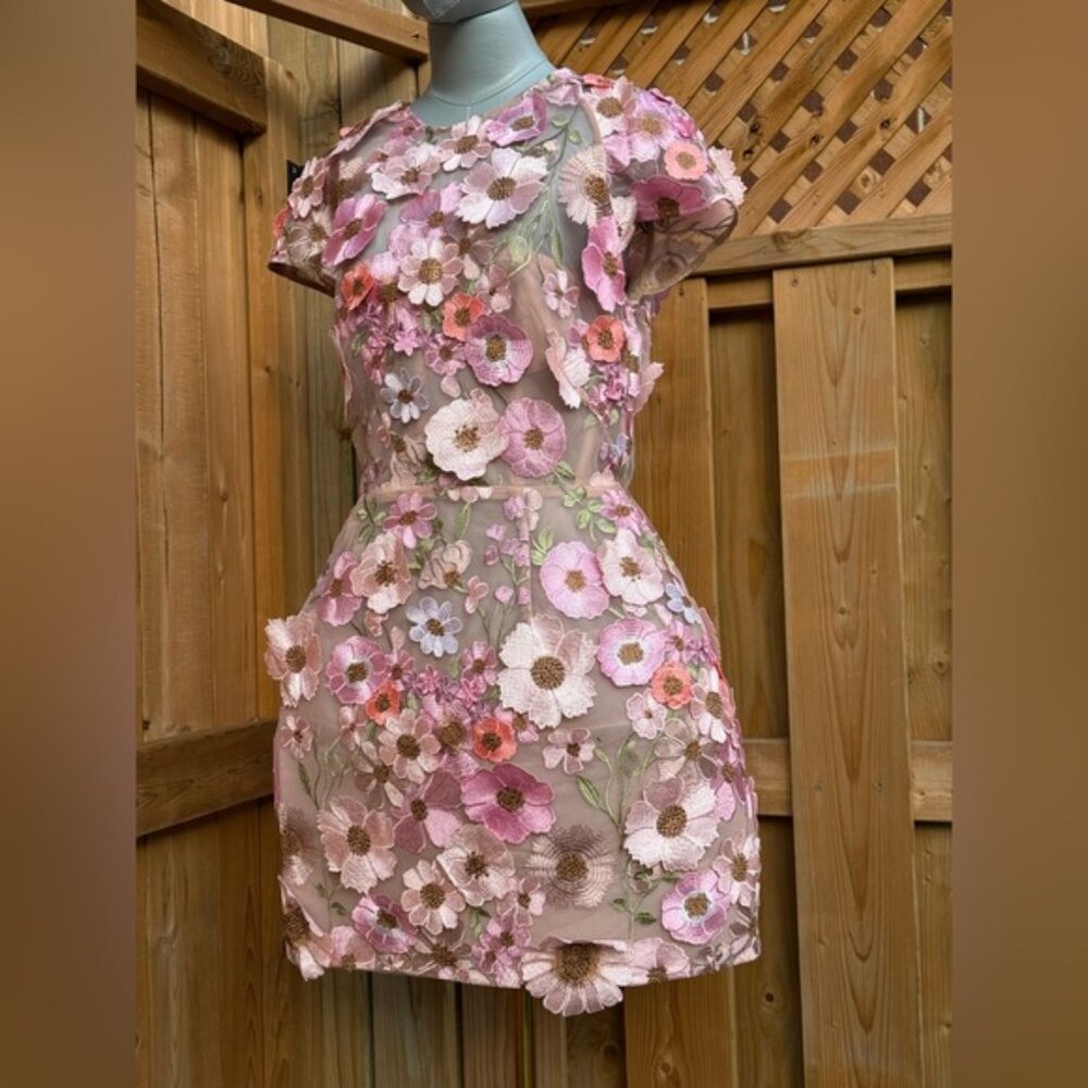 🆕 BRONX & BANCO 🧿 NWOT Jasmine Capsleeve Pink Floral Mini Dress, Sz L US 8 - Picture 13 of 17